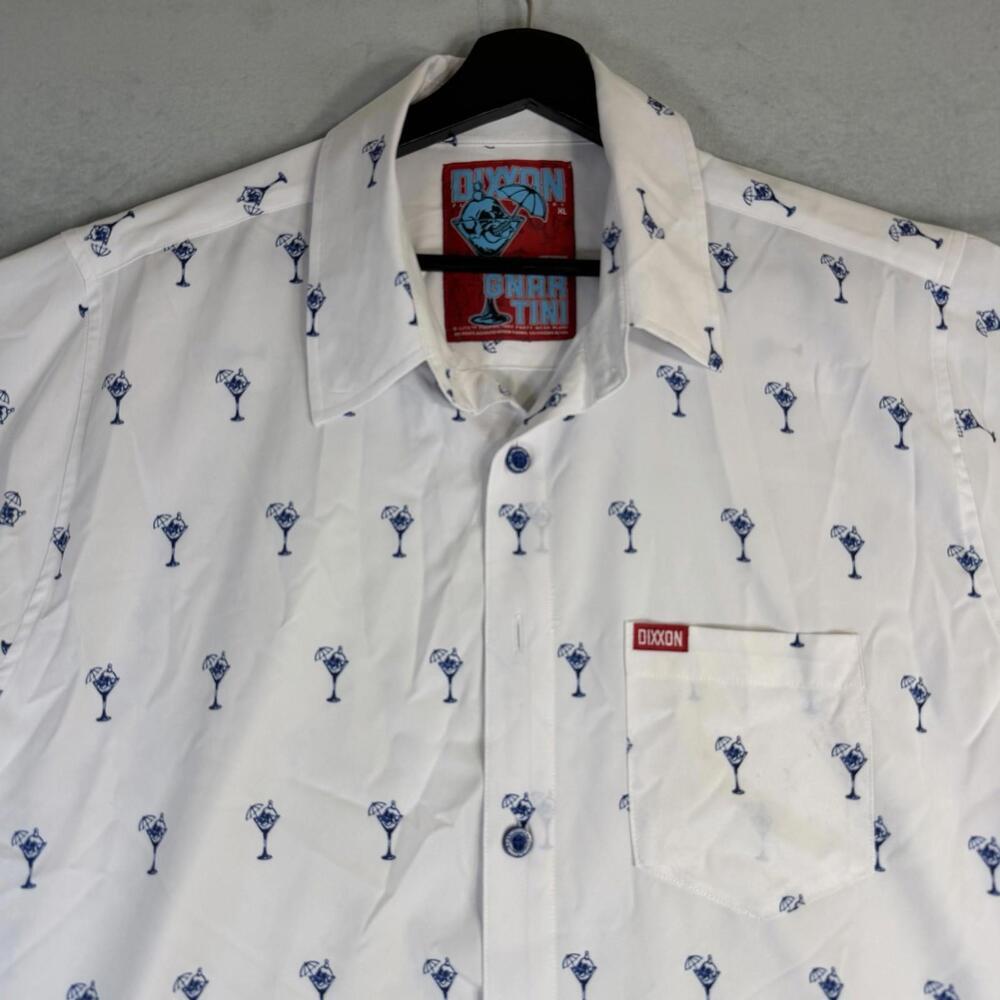 Dixxon Flannel Shirt Mens XL White Martini The Gnar Tini Cocktail Short Sleeve - Picture 2 of 7